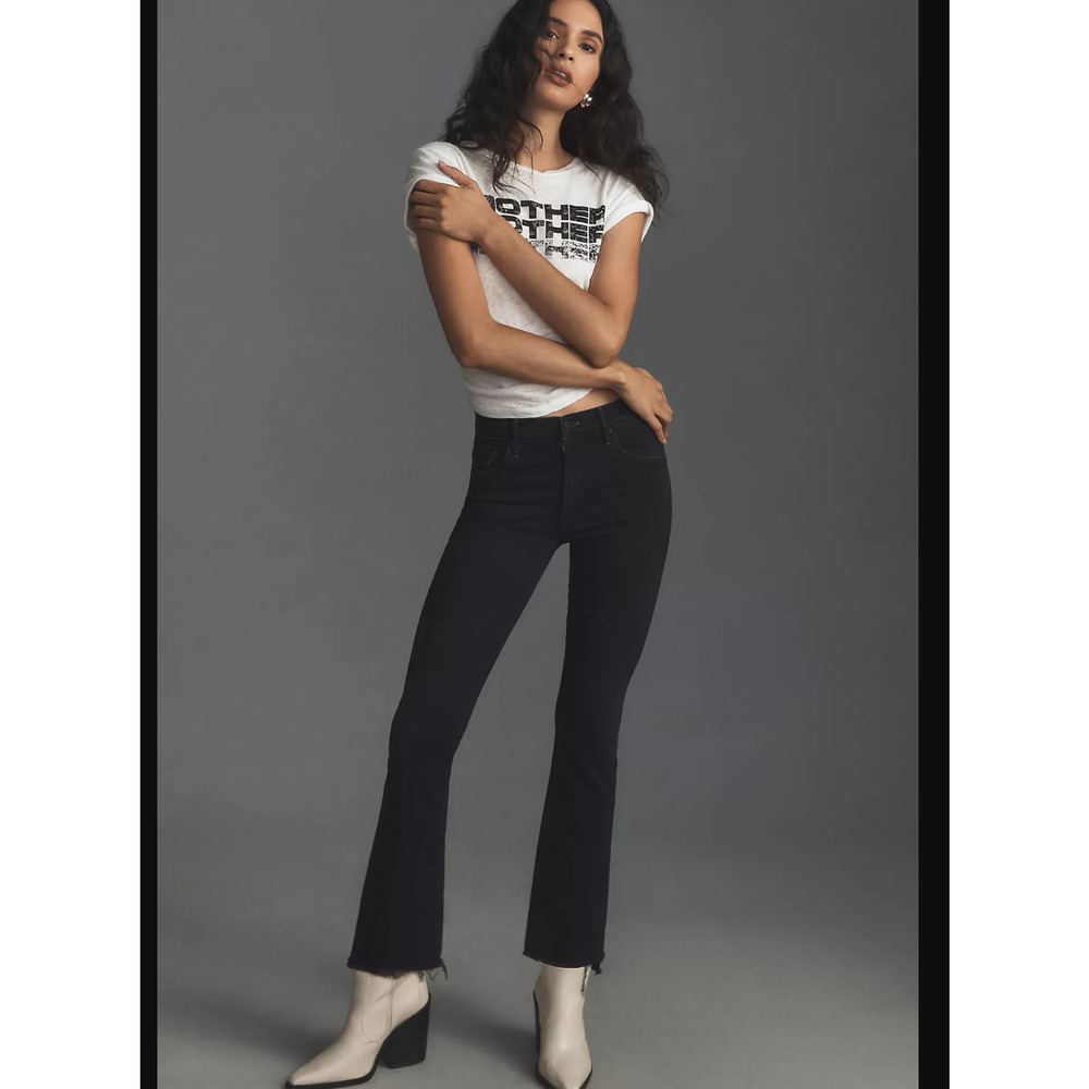 NWT MOTHER The Insider Crop Step Black Fray Jeans - 23 waist